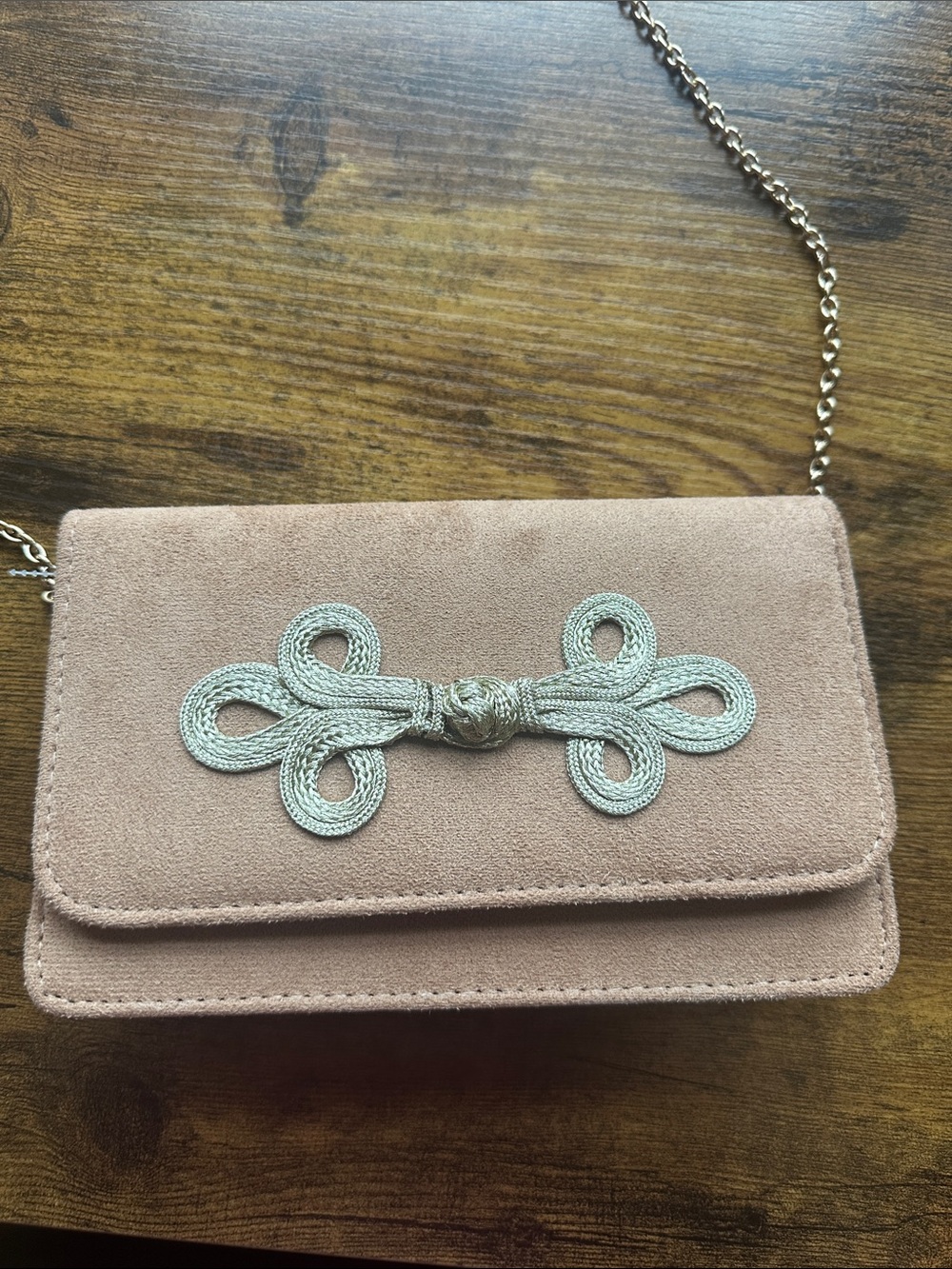 Lisi Lerch Suede Gold Chain Crossbody Bag with Decorative Knot
